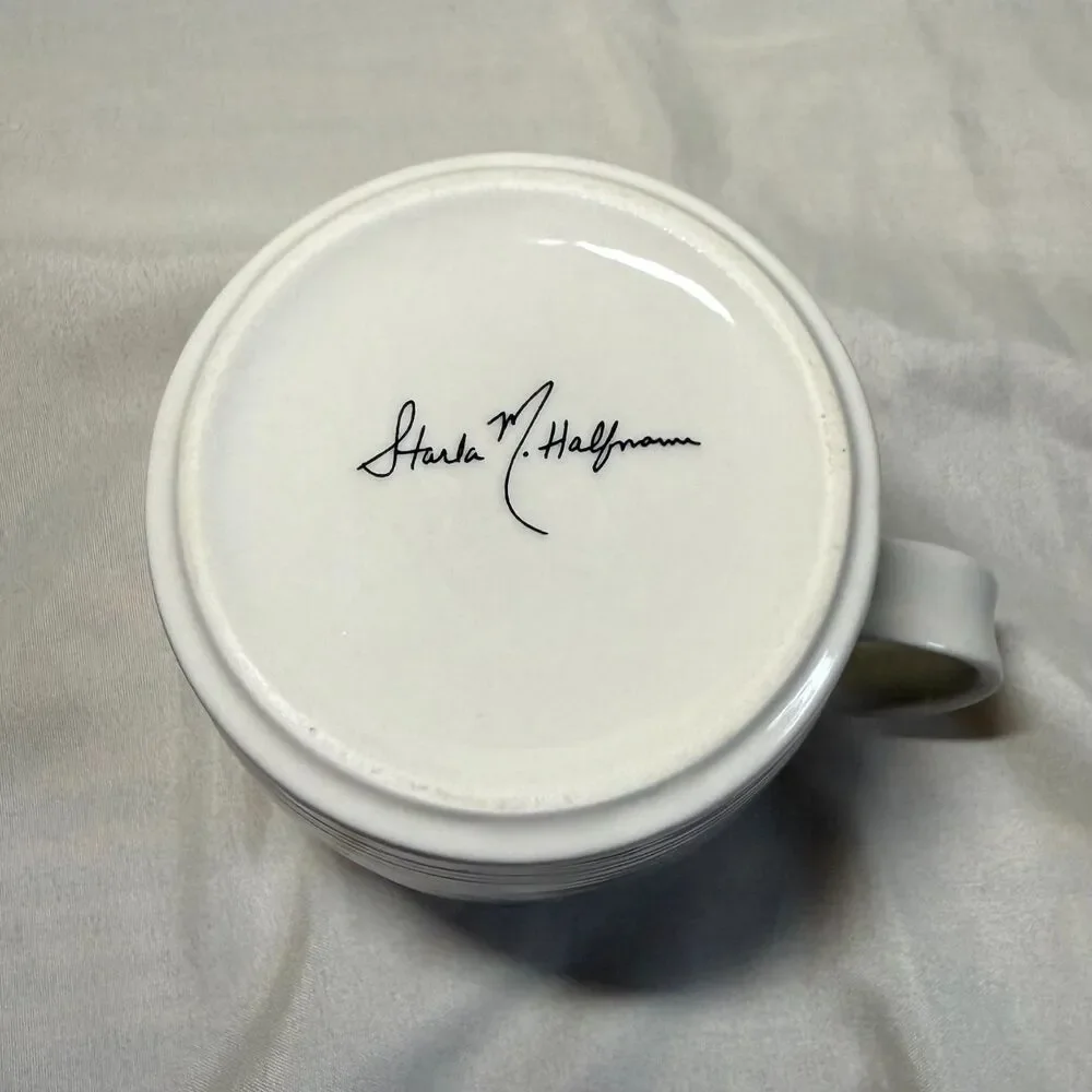 Anthropologie Starla Halfmann monogram mug letter D white floral folk art 12oz